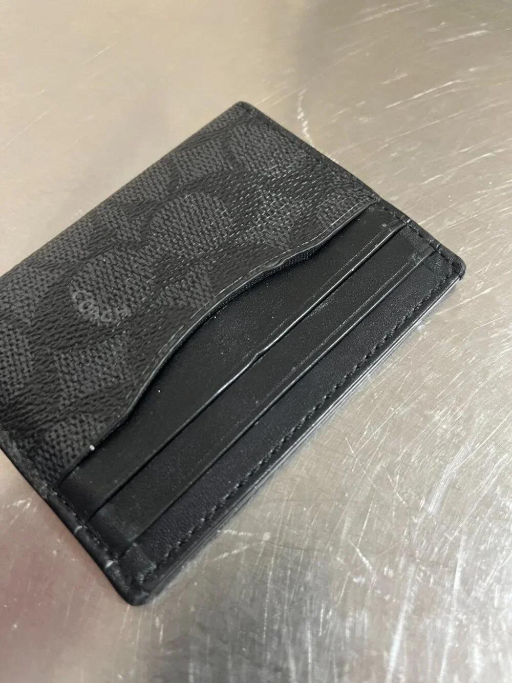 COACH Black Pebbled Leather Men's Money Clip Card Case Holder